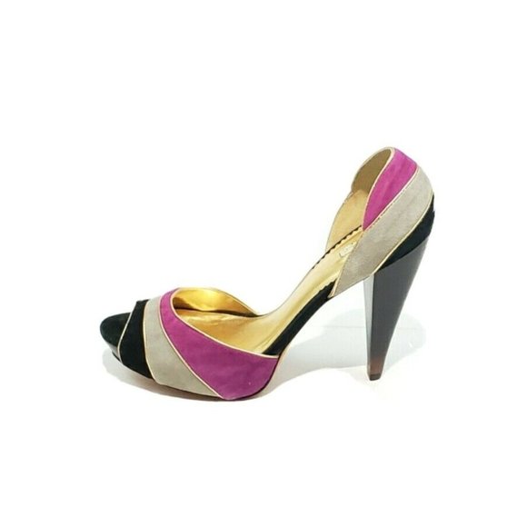 Report Signature Cone Heel Peep Toe Multi-Color Suede Womens US 8.5 - Picture 7 of 8